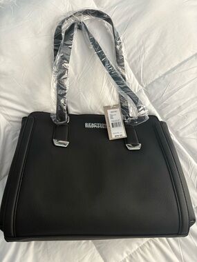 Reaction Kenneth Cole Black Pebbled Tote Shoulder bag purse with Silver Accents